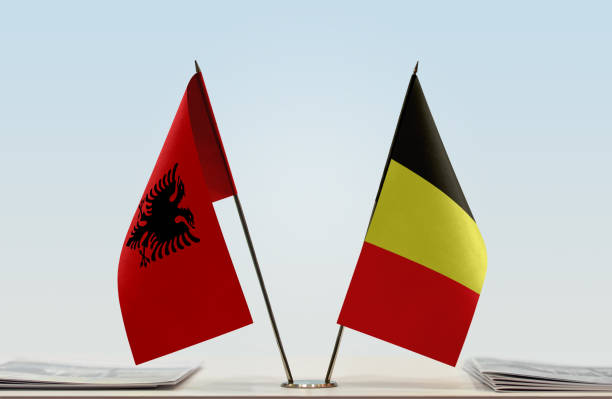 istock Flags of Albania and Belgium 1085704198