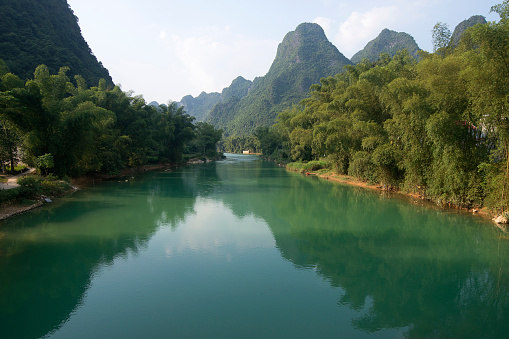 Karst mountains and river near Ban Gioc, Cao Bang province, Vietnam