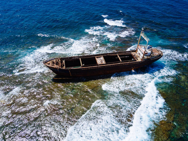 Adandoned shipwreck in Paphos, Cyprus stock photo