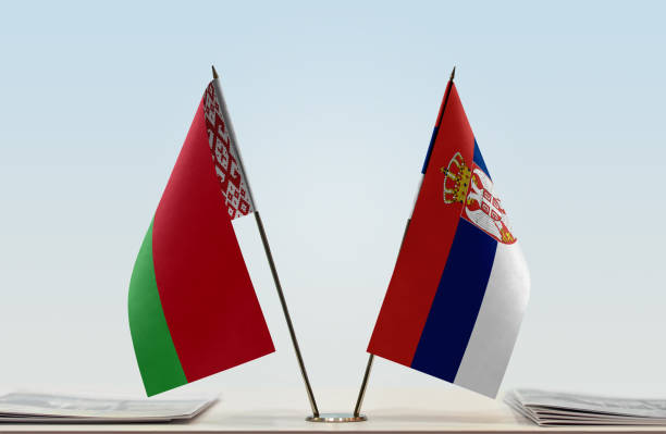 istock Flags of Belarus and Serbia 1085715180