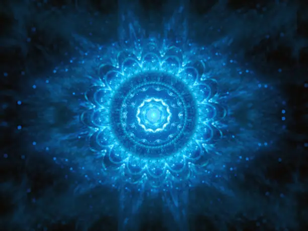 Blue glowing big brother is watching concept, computer generated abstract background, 3D rendering