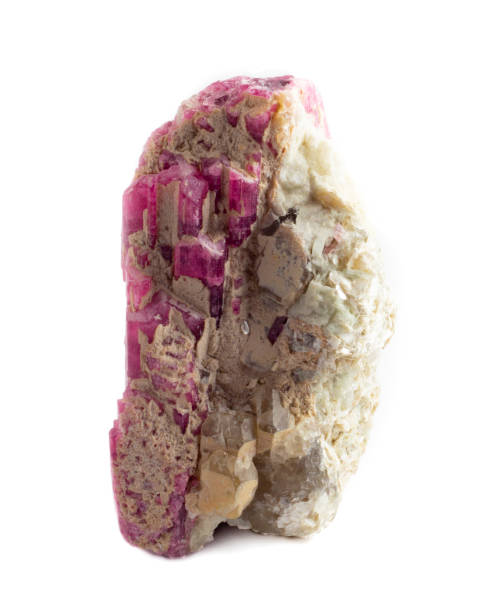 istock Natural raw piece of pink elbaite on white background 1085717222