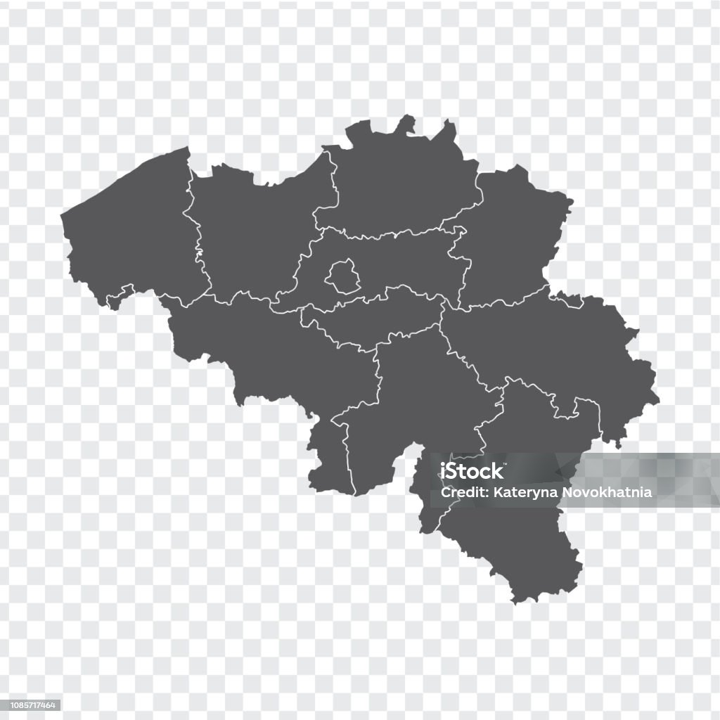 Prázdná mapa Belgie. Vysoce kvalitní mapa Belgie s provinciemi na transparentním pozadí pro návrh webových stránek, logo, aplikaci, uživatelské rozhraní. Skladový vektor. Vektorová ilustrace EPS10. - Bez autorských poplatků Belgie vektorové obrázky