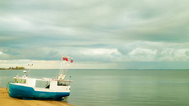 istock Fishing boat on Baltic Sea coast. 1085718286