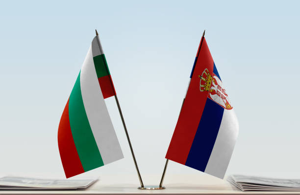 Flags of Bulgaria and Serbia Two table flags of Bulgaria and Serbia serbia stock pictures, royalty-free photos & images