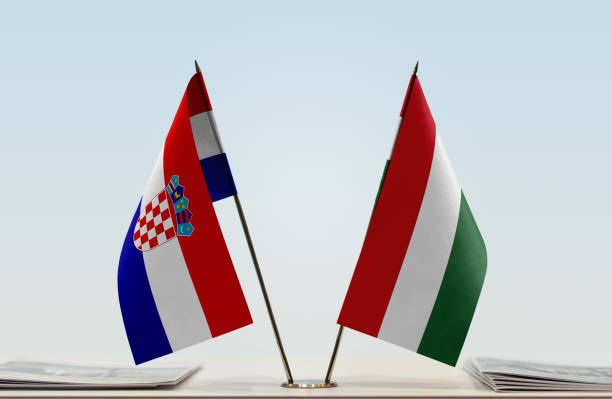 istock Flags of Croatia and Hungary 1085723626