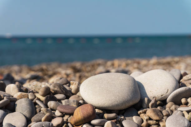 Sea pebbles background. Macro shot. Copy space
