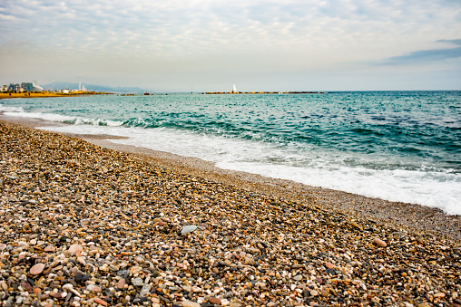 empty barcelona beach in barcelona winter