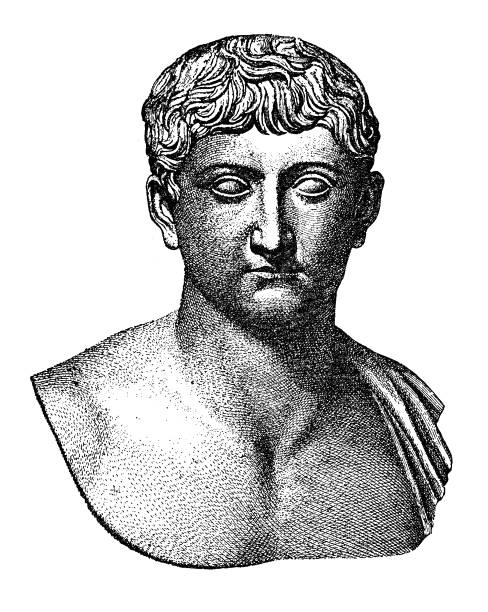 Ancient rome, bust of emperor Germanicus Caesar Illustration from 19th century julius caesar bust stock illustrations