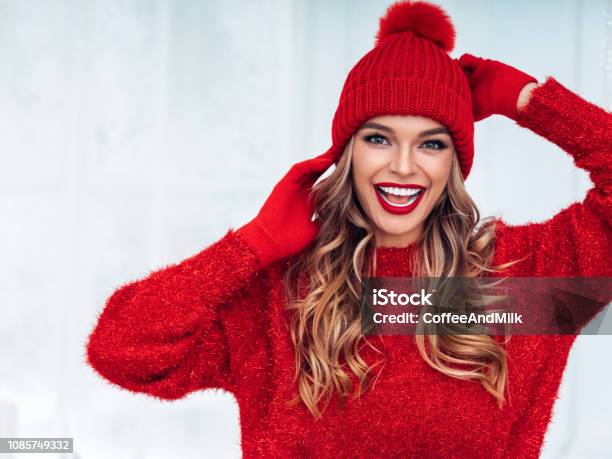 Warmly Dressed Girl Stock Photo - Download Image Now - Christmas, Women, Winter