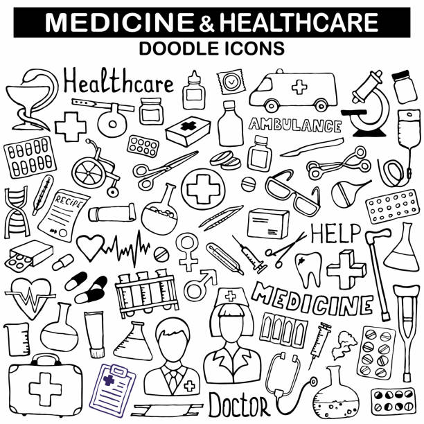 ilustrações de stock, clip art, desenhos animados e ícones de medicine icon set. vector eps. doodle illustrations. - medicação ilustrações