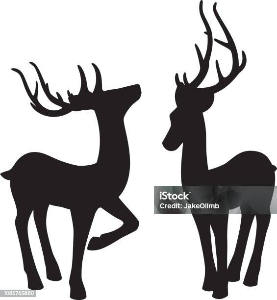 Reindeer Silhouettes 2 Stock Illustration - Download Image Now - In Silhouette, Deer, Fawn - Young Deer