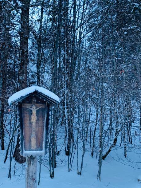 istock Crucifix with glass protection in the forest 1085766978