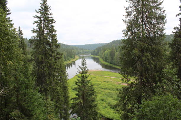 istock beautiful Ural landscape river and mountain View 1085772808
