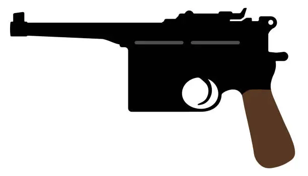 Vector illustration of Mauser pistol. Vector silhouette weapon gun