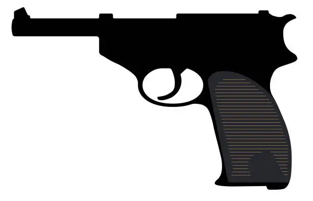 Vector illustration of Walther pistol, gun. Vector silhouette weapon