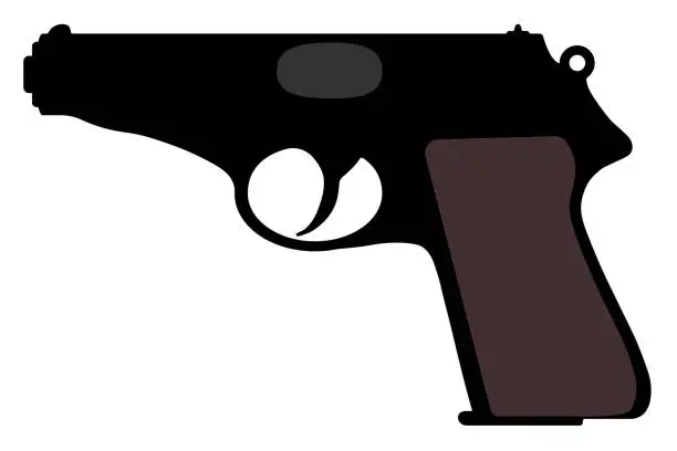 Vector illustration of Walther pistol, vector silhouette gun weapon