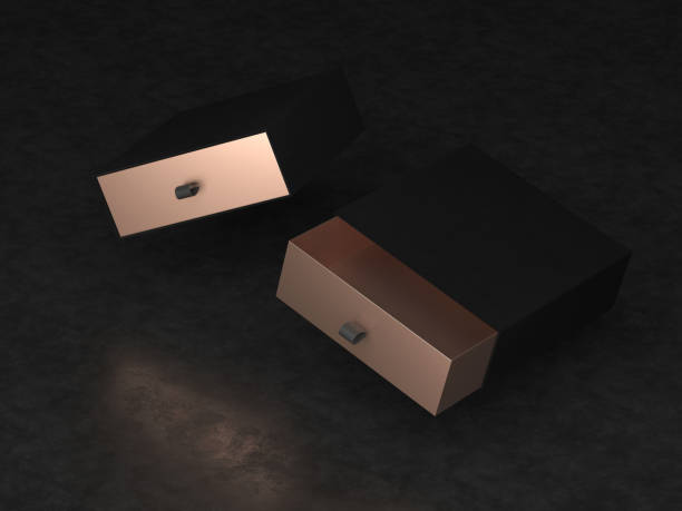 istock Elegant open white and gold Gift Box Mockup on black background. Luxury packaging box for premium products. Empty opened box. 3d rendering. 1085778898