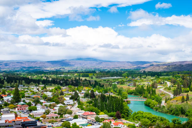 Beautiful landscape of the town with blue sky. Clyde, New Zealand. Beautiful landscape of the town with blue sky. Clyde, New Zealand. clyde river stock pictures, royalty-free photos & images
