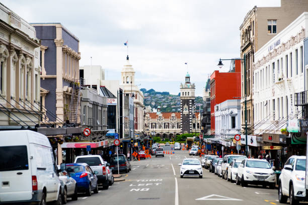 2018 Nov 1st, New Zealand, Dunedin, View of the city and people in the morning. 2018 Nov 1st, New Zealand, Dunedin, View of the city and people in the morning. dunedin new zealand stock pictures, royalty-free photos & images