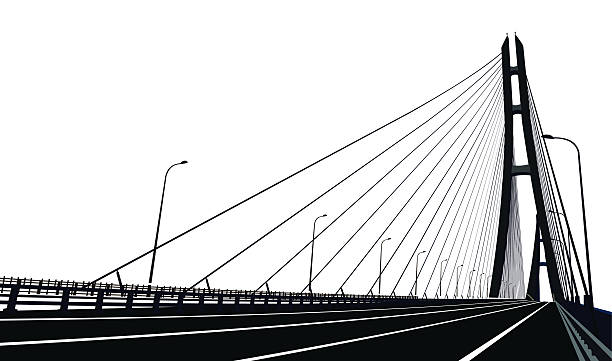 Cable-stayed Bridge Cable-stayed Bridge,black and white cable stayed bridge stock illustrations