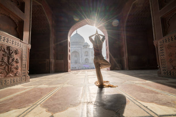 istock Standing tree yoga position in India 1085851986