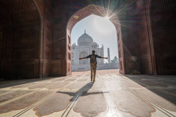 istock Happy travel man discovering India 1085853184
