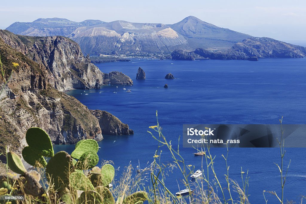 Lipari, Quattrocchi Wonderful view on Vulcano island from Lipari Lipari Island Stock Photo