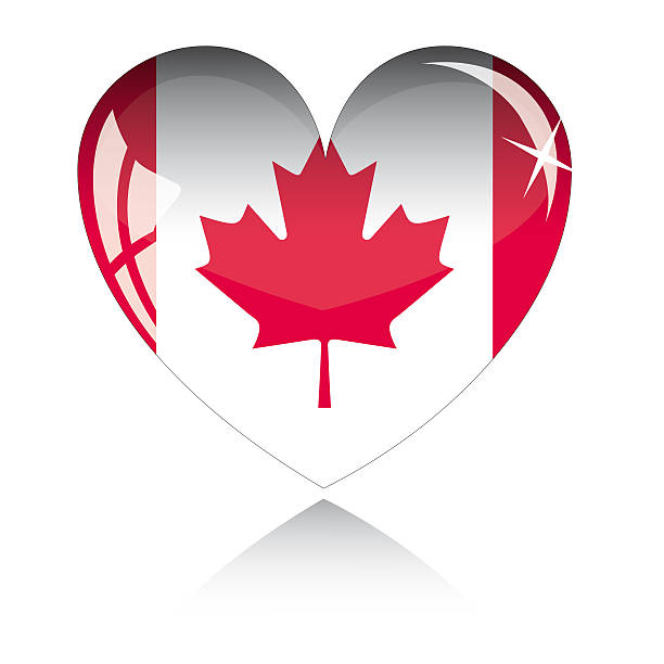 Vector coração com a Bandeira do Canadá textura isolado em branco. - fotografia de stock