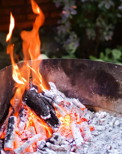 istock Flaming grill with open fire, ready for product placement. 1085861658