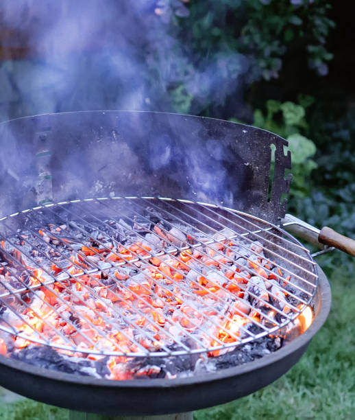 istock Flaming grill with open fire, ready for product placement. 1085861684