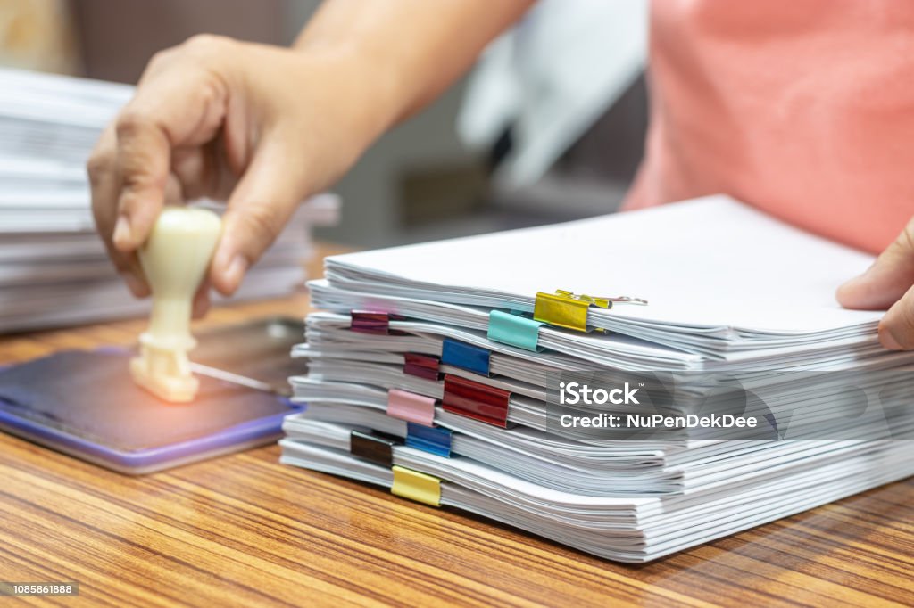 Stack Pages Homework Teacher Checked Students Homework Assignment With White Rubber Stamp On ...