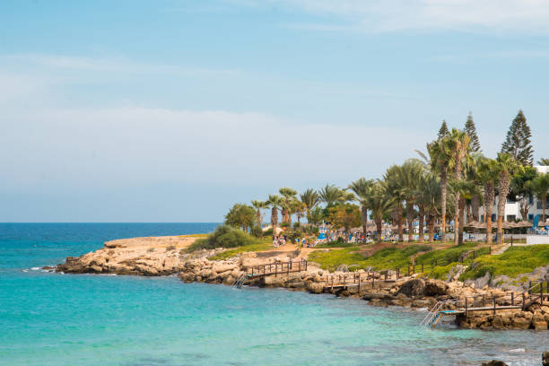 istock Coast Line on Cyprus with Mediterranean Sea and Palm Tree. 1085863870