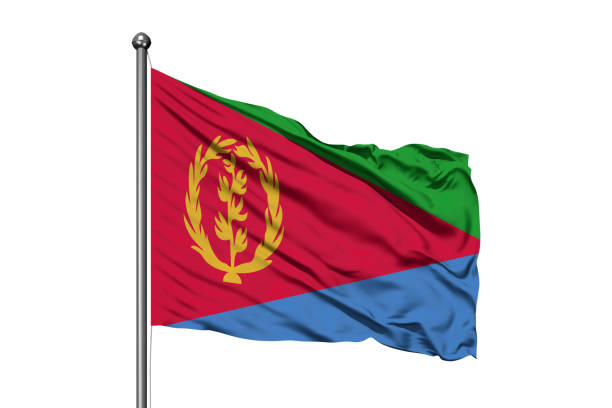 격리 된 흰색 배경 바람에 물결치는 에리트레아의 국기. 에리트레아 플래그입니다. - state of eritrea 뉴스 사진 이미지