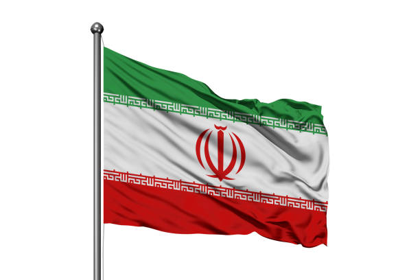 bandera de irán ondeando en el viento, fondo blanco aislado. bandera iraní. - himno nacional turco fotografías e imágenes de stock