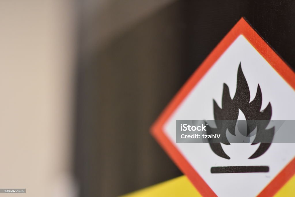 A sign - flammable Fire - Natural Phenomenon Stock Photo