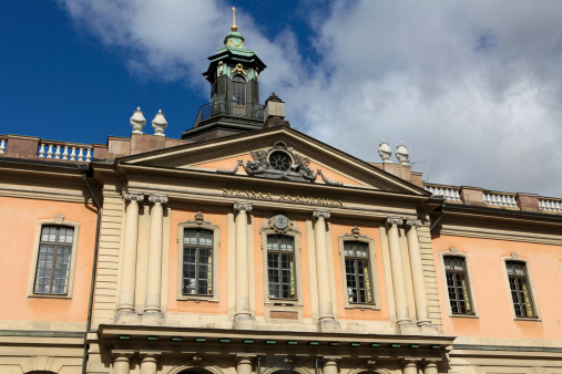 The building of the Royal Swedish Academy of Sciences in Stockholm, the organization that is involved with the Nobel prizes.