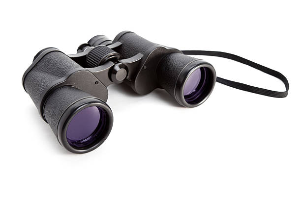 Binoculars Black Binoculars with white background telescope lens stock pictures, royalty-free photos & images