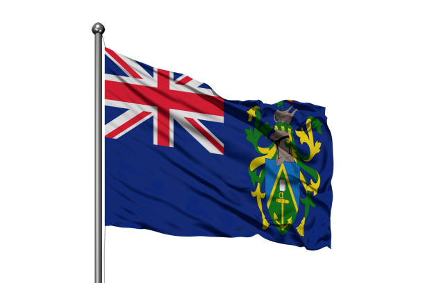 Flag of Pitcairn Islands waving in the wind, isolated white background. Flag of Pitcairn Islands waving in the wind, isolated white background. henderson waves stock pictures, royalty-free photos & images