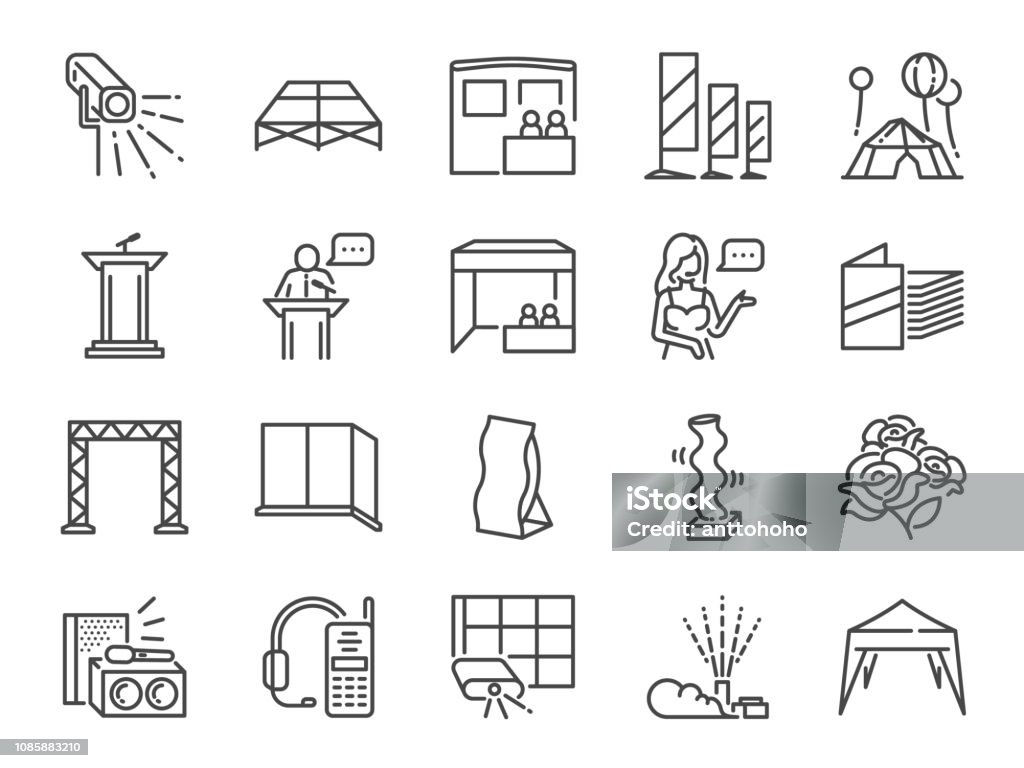 Special event line icon set. Included the icons as expo, festival, equipment, special effect, booth and more. Icon Symbol stock vector