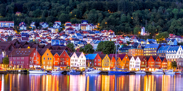Norway, Panoramic, Tourism - Iconic Bryggen, Norway