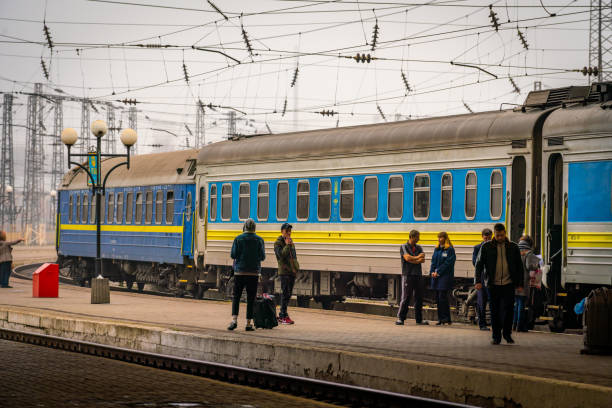 Lviv, Ukraine - November 4, 2018:   view showing passengers in train station of Lviv