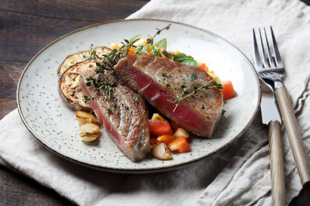 Cast Iron Grilling Ahi Tuna Steaks in Pan Midwest USA Missouri Homesteading Photo Series