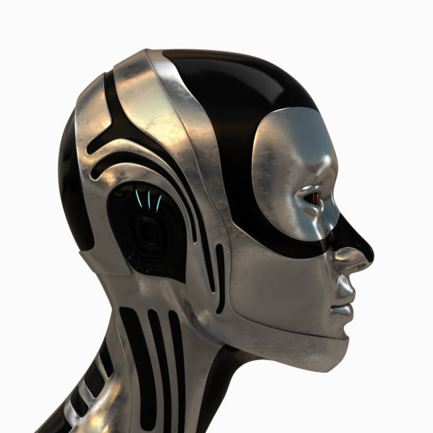 istock Metal futuristic robotic head 108589229