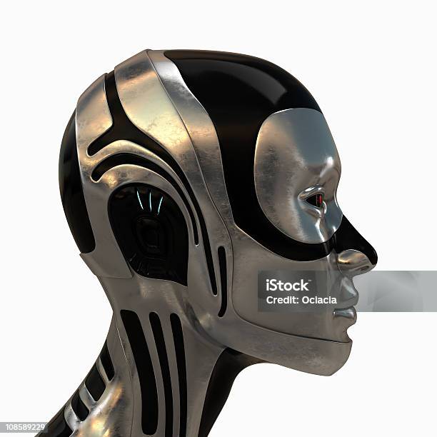 Metalowe Futurystyczny Metaliczny Head - zdjęcia stockowe i więcej obrazów Profil - Z boku - Profil - Z boku, Robot, Bez ludzi
