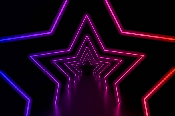 istock 3d render abstract background, Star shape glowing lines, light tunnels, neon lights, virtual reality concept. 1085900664