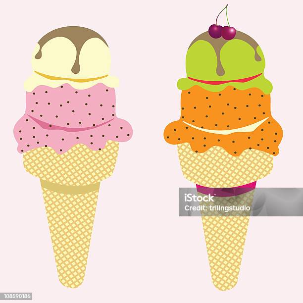 Стильный Мороженое Конусов — стоковая векторная графика и другие изображения на тему Без людей - Без людей, Ванильное мороженое, Вафелька
