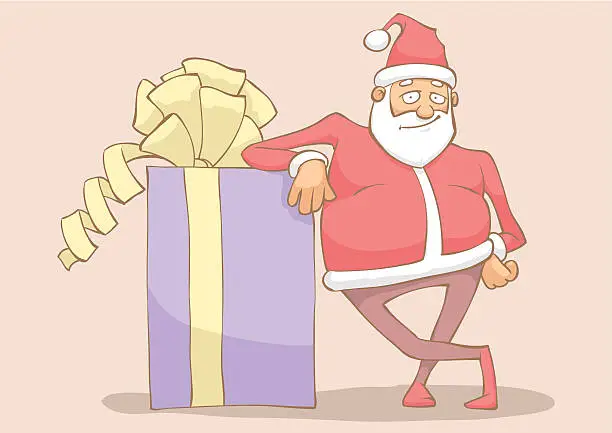 Vector illustration of Santa with gift