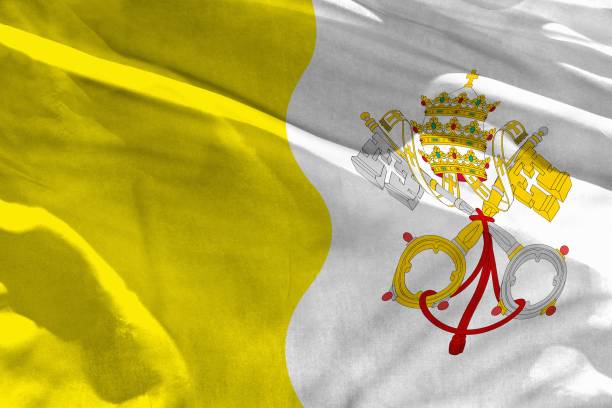 istock Waving Holy See flag for using as texture or background, the flag is fluttering on the wind 1085903616