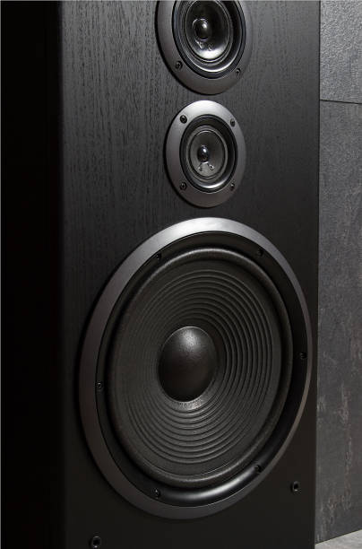 istock Hifi black loud speaker box in close up.Professional audio equipment 1085903802